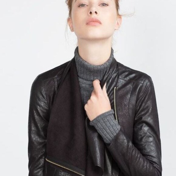 Women's Zara black faux suede drapey jacket - Picture 2 of 11